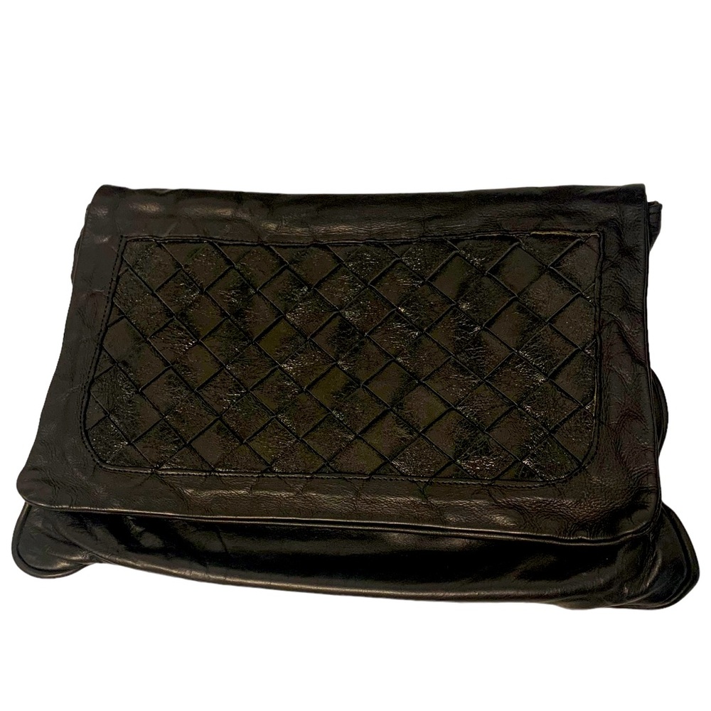 Jas MB London Woven Leather Oversized Clutch  - Black